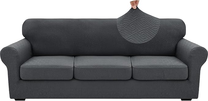XINEAGE 2026 New 4 Pieces Extra Large Couch Covers for 3 Cushion Sofa Super Stretch Sofa Cover for 3 Large Seat Cushion Universal Slip Cover for Living Room (Dark Gray), 91"-110"(3 Cushions)
