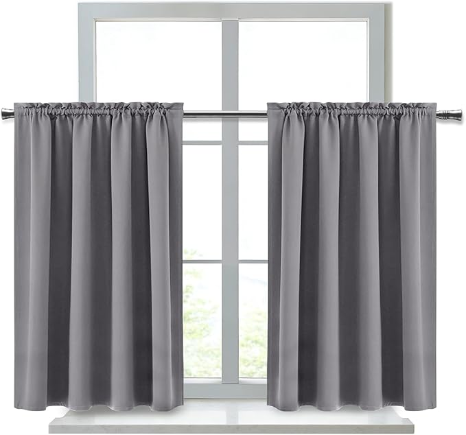 DWCN Blackout Curtains for Living Room Thermal Insulated, Energy Saving & Noise Reducing Bedroom Curtains, Grey, W 52x L 36 Inch, Set of 2 Rod Pocket Curtain Panels