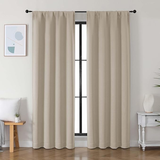 Simplebrand Ava Biscotti Beige Blackout Curtains for Bedroom 84 Inch Length 2 Panels Set, Solid Thermal Insulated Privacy Nursery Window Treatment Curtains Blackout Drapes, W40 x L84 Inch