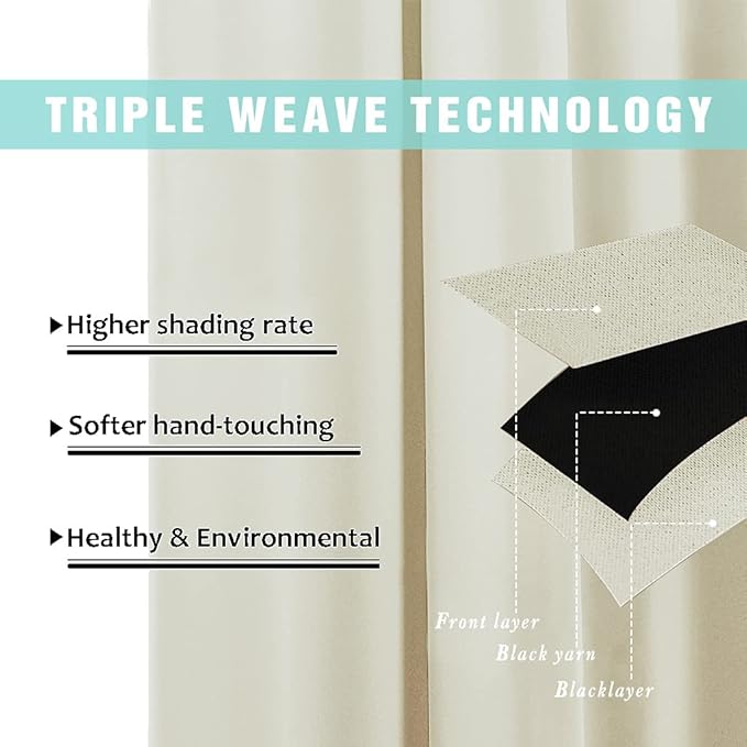 NICETOWN Room Warming Blackout Curtains 80 inches Long, Full Light Blocking Drapes with Black Liner for Nursery, Thermal Insulated Draperies for Hall, Villa (Beige, 2 Pieces, 42" Wide Each Panel)