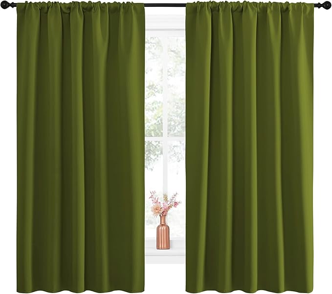 NICETOWN Blackout Draperies and Curtains, Thermal Insulated Window Decoration Blackout Drapes for Kid's Room (Olive Green, 1 Pair, 52 x 63 inches)