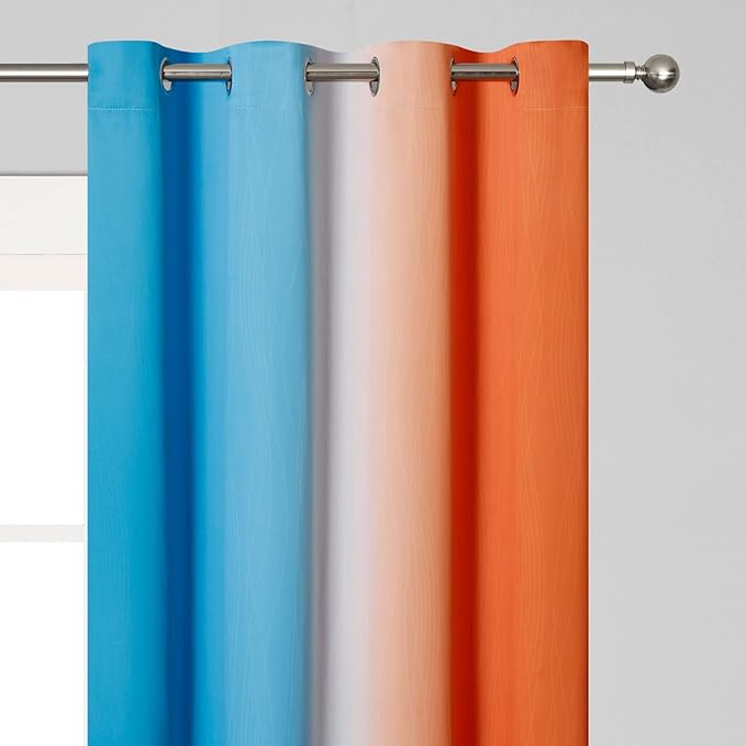 Ombre Orange and Blue Blackout Curtains 54 Inch Length 2 panels, Full Room Darkening Curtains for Bedroom, Thermal Insulated Gradient Drapes, Full Light Blocking Curtains with Grommet, 52x54 Inch