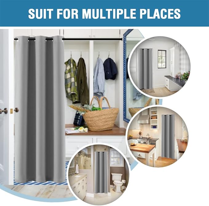 H.VERSAILTEX Doorway Curtain Blackout Closet Door Curtain Room Divider Window Treatment Curtain for Bedroom Thermal Insulated Privacy Drape Soundproof Grommet, 42 x 80 inches, 1 Panel, Dove Grey