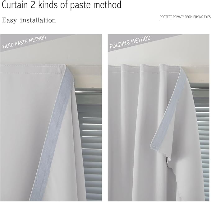 Blackout Curtains for Bedroom Sticky Curtain Blackout Window Cover Self Adhesive Curtains Rod No Drillng, 59" W X 71" L, Light Grey, 1 Panel