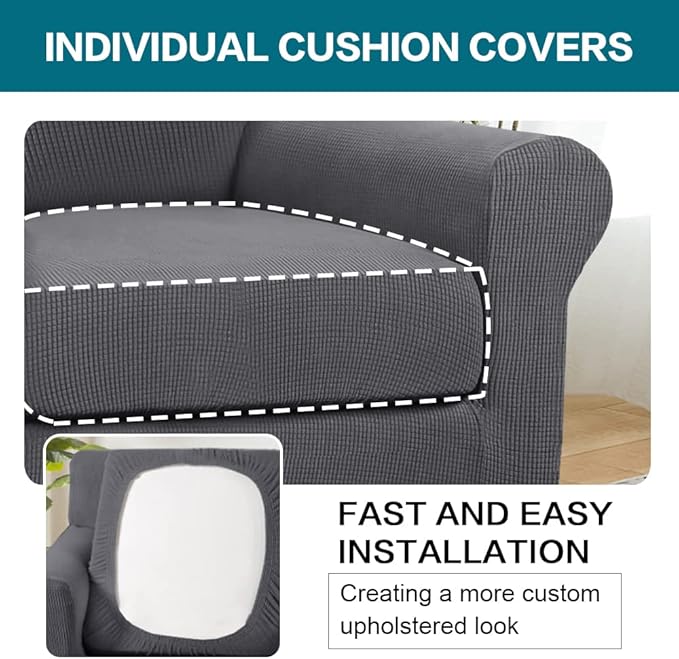 Turquoize 2 Piece Chair Covers Chair Slipcovers for Living Room Armchair Couch Cover Chair Sofa Cover with Individual Cushion Covers Furniture Cover for Chairs Feature Jacquard Fabric (Chair, Gray)
