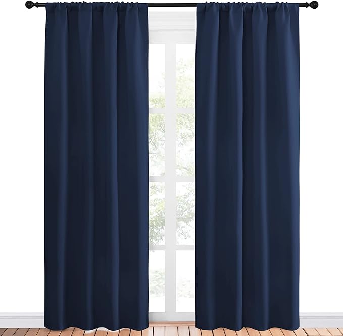 NICETOWN Thermal Curtains Blackout Draperies - Window Treatment Energy Saving Solid Blackout Rod Pocket Curtains/Drapes for Living Room (Navy, 1 Pair, 42 by 84-Inch)