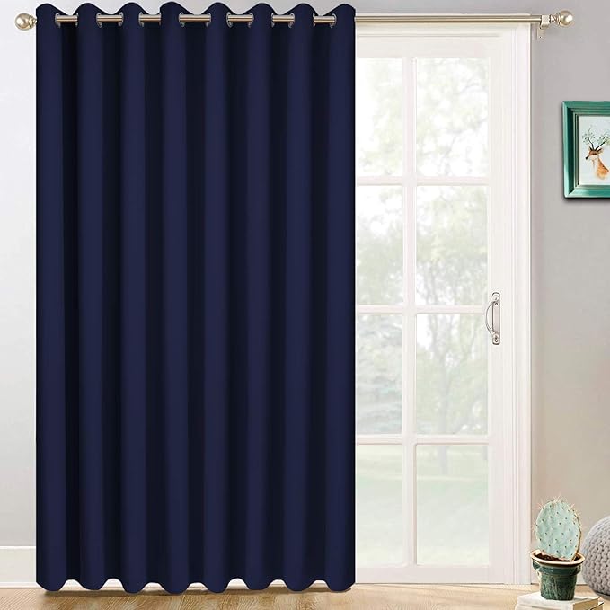Yakamok Room Darkening Extra Wide Blackout Curtains for Living Room, Sliding Glass Door Home Blackout Curtains for Villa/Hall(Navy Blue, 100 inches x 84 inches)