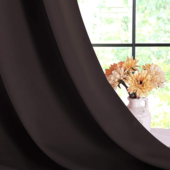 NICETOWN Room Darkening Draperies Curtains, Energy Smart Thermal Insulated Solid Grommet Curtains/Drapes Window Panels (2 Panels, 34-inch x 54-inch, Toffee Brown)