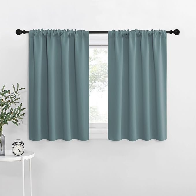 NICETOWN RV Blackout Curtains for Camper Windows, Greyish Blue, 34" x 36", Set of 2, Kitchen Curtains, Short Blackout Drapes, Thermal Insulated Rod Pocket Window Treatment Draperies for Nursery