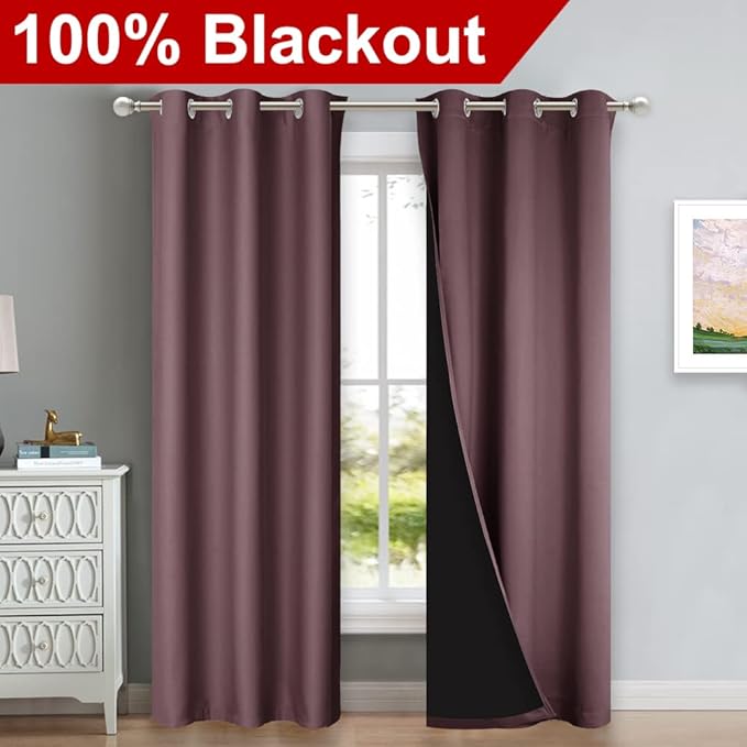 NICETOWN Dry Rose Blackout Curtains 84 inches Long, Full Light Blocking Drapes with Black Liner for Nursery, Thermal Insulated Draperies for Hall, Villa (2 Pieces, 42" Wide Each Panel, Dry Rose)