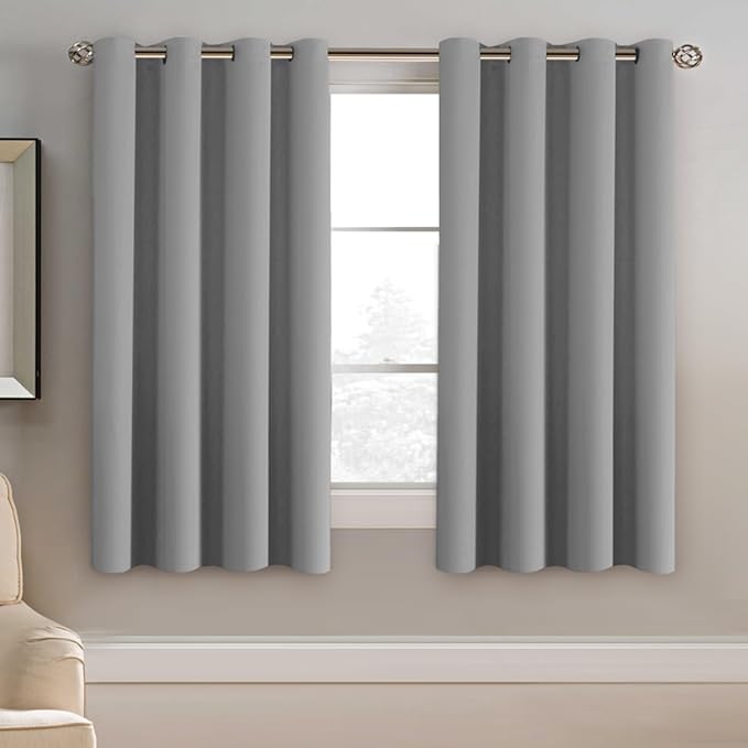H.VERSAILTEX Blackout Grey Curtains 63 Inch Length Curtains for Bedroom, Grommet Top Thermal Insulated Short Curtains Drapes for Winter (1 Panel, Dove Gray), 52" W x 63" L