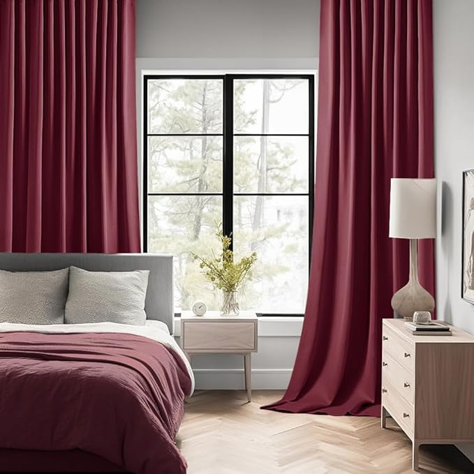 MIULEE Christmas Wine Red Back Tab Blackout Curtains 84 Inch Length 2 Panels Set for Living Room Bedroom Privacy, Rod Pocket/Pinch Pleat Thermal Insulated Room Darkening Pleated Light Blocking Drapes