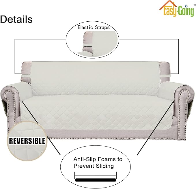 Easy-Going Oversized Chair Sofa Slipcover Reversible Sofa Cover Water Resistant Couch Cover Furniture Protector Cover with Elastic Straps for Pets Dog (Oversized Chair, Ivory/Ivory)