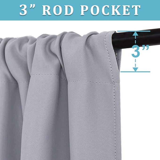RYB HOME Short Blackout Curtains for Bedroom, Room Darkening Insulated Summer Heat Light UV Blocking Energy Saving Drapes for Nursery, Width 42 by Length 48, Silver Grey, Set of 2