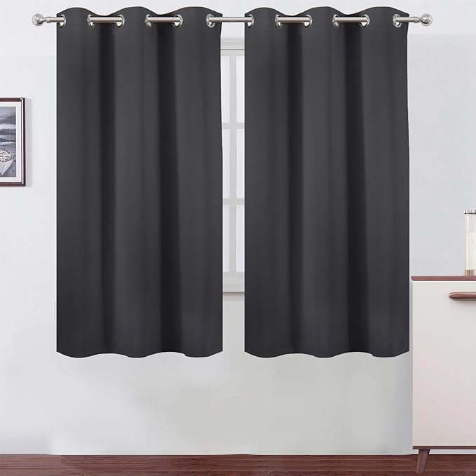 LEMOMO Dark Grey Thermal Blackout Curtains/38 x 63 Inch/Set of 2 Panels Room Darkening Curtains for Bedroom