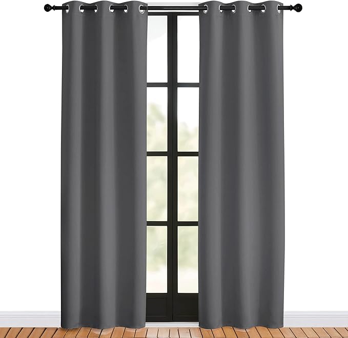 NICETOWN Blackout Window Curtains 80 inch Long, 2 Panels, 34 inch, Grey, Grommet Top Room Darkening Thermal Insulated Solid Vertical Drapes for Bedroom/Kid Room
