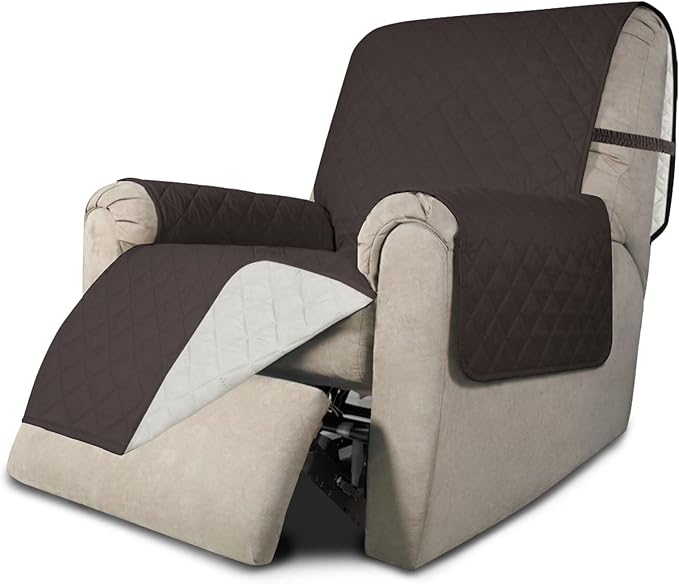 Easy-Going Recliner Chair Slipcover Reversible Sofa Cover Water Resistant Couch Cover Furniture Protector with Elastic Straps for Pets Dog (Recliner 22 inch, Chocolate/Ivory)