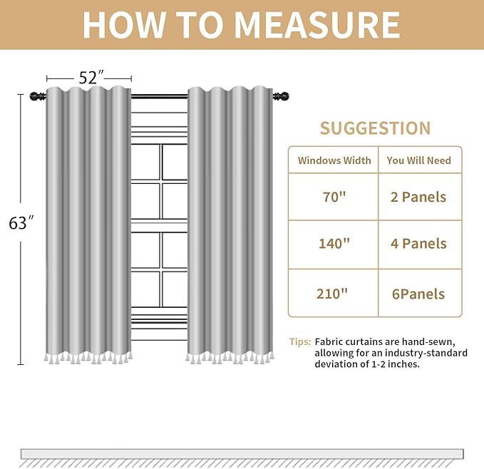 Boho Floral 100% Blackout Curtains 63 Inch Length 2 Panels Set, Linen Texture Farmhouse Curtains Beige Tassel for Living Room Bedroom Vintage Rustic Patterned Printed Western Rod Pocket
