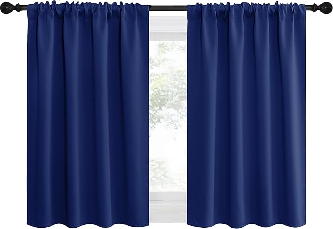 NICETOWN Kitchen Curtains, Short Blackout Drapes, Navy Blue, 34 in x 40 in (W x L), Set of 2, Thermal Insulated Rod Pocket Window Treatment Draperies for Nursery