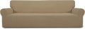 Easy-Going Stretch 4 Seater Sofa Slipcover 1-Piece Sofa Cover Furniture Protector Couch Soft with Elastic Bottom for Kids, Polyester Spandex Jacquard Fabric Small Checks Tan