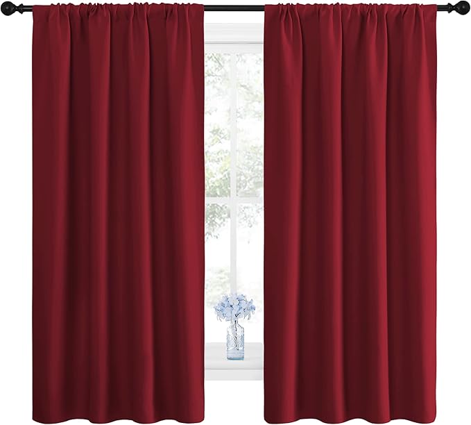NICETOWN Christmas Burgundy Blackout Curtains and Drapes - Thermal Insulated Solid Rod Pocket Blackout Draperies/Panels for Gift (1 Pair, 42 by 63 inches, Burgundy Red)