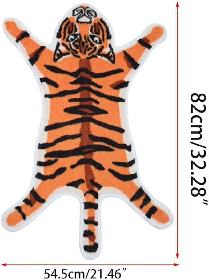 Tiger Print Rug Animal Printed Small Area Rugs Faux Cowhide Skin Leather Nonslip Personalized Bath Carpet Cartoon Rug Bedroom Office Living Room Floor Mat 2.6x1.8Ft/32.2inx21.4in