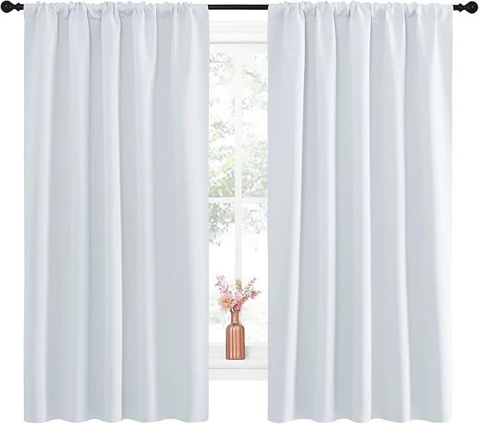 NICETOWN Greyish White Bedroom Curtain Panels - Multi-Function Noise Reducing Performance Window Treatment Thermal Insulated Room Darkening Drapes for Nursery (2 Panels, 52 by 63)
