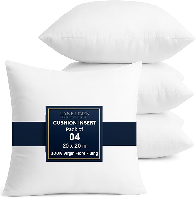 LANE LINEN 20x20 Throw Pillow Insert - Set of 4 White Pillow Inserts for Decorative Pillow Covers, Throw Pillows for Bed, Decorative Pillows for Bed, Couch Pillows, Throw Pillows for Couch