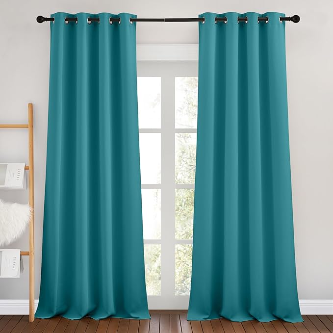 NICETOWN Peacock Teal Blackout Bedroom Curtains 96 inches Long, Grommet Thermal Insulated Room Darkening Window Treatments Sound Reducing for Living Room, W46 x L96, 2 Panels