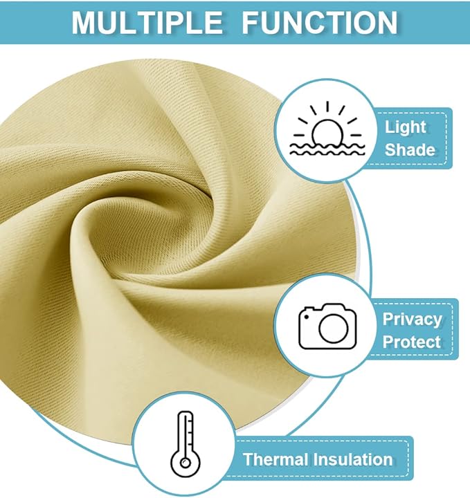 RYB HOME Blackout Curtains for Bedroom - Thermal Insulating Privacy Window Curtains for Kids Nursey Dining Bathroom Home Office Decor, Width 42 x Length 45 inches, Light Yellow, 2 Panels