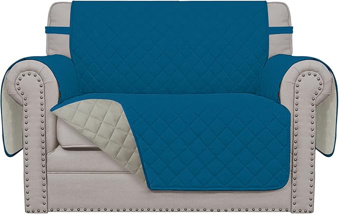 Easy-Going Oversized Chair Sofa Slipcover Reversible Sofa Cover Water Resistant Couch Cover Furniture Protector Cover with Elastic Straps for Pets Dog (Oversized Chair, Peacock Blue/Beige)