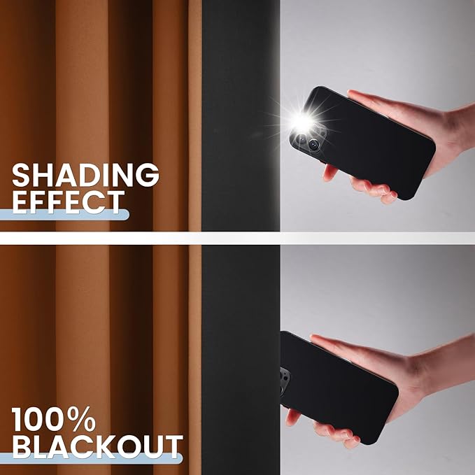 SimpleHome 100% Blackout Curtains for Bedroom,Thermal Insulated Orange Grommet Window Drapes Room Darkening Curtains for Living Room with Black Back,52 x 96 Inch,2 Panels