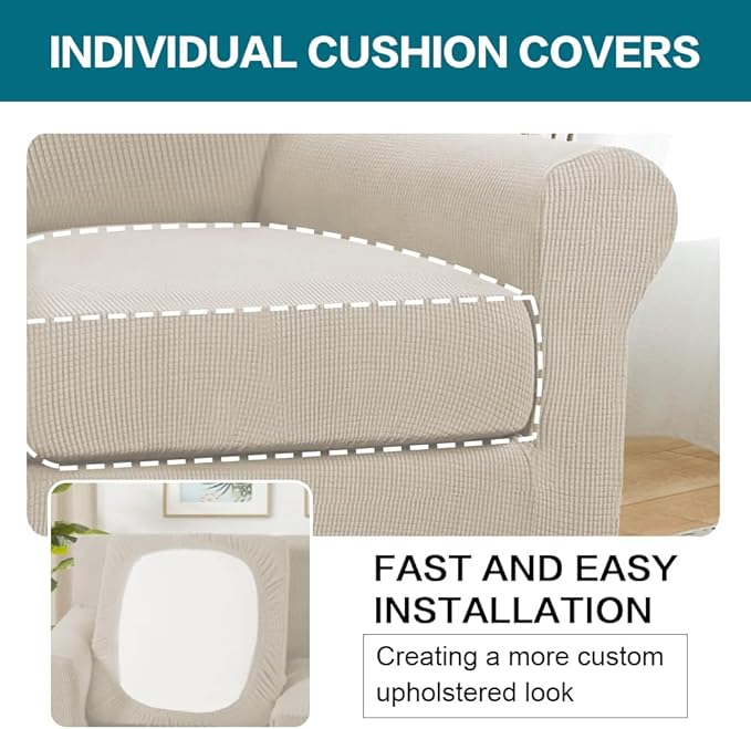 Turquoize 2 Piece Chair Covers Armchair Slipcovers for Living Room Armchair Sofa Cover with Individual Cushion Covers Feature Jacquard Fabric (Chair, Island Fossi)