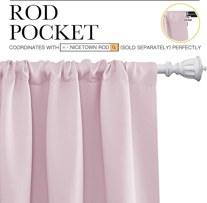 NICETOWN Blackout Curtains for Living Curtains, Room Darkening Draperies Window Curtain Panels, Thermal Insulated Room Darkening Curtains (Lavender Pink, 2 Panels, W34 x L72)