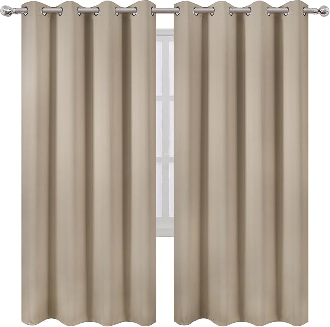 LEMOMO Blackout Curtains 66 x 72 Inch Long Khaki Curtains Set of 2 Panels Room Darkening Curtains for Bedroom and Living Room