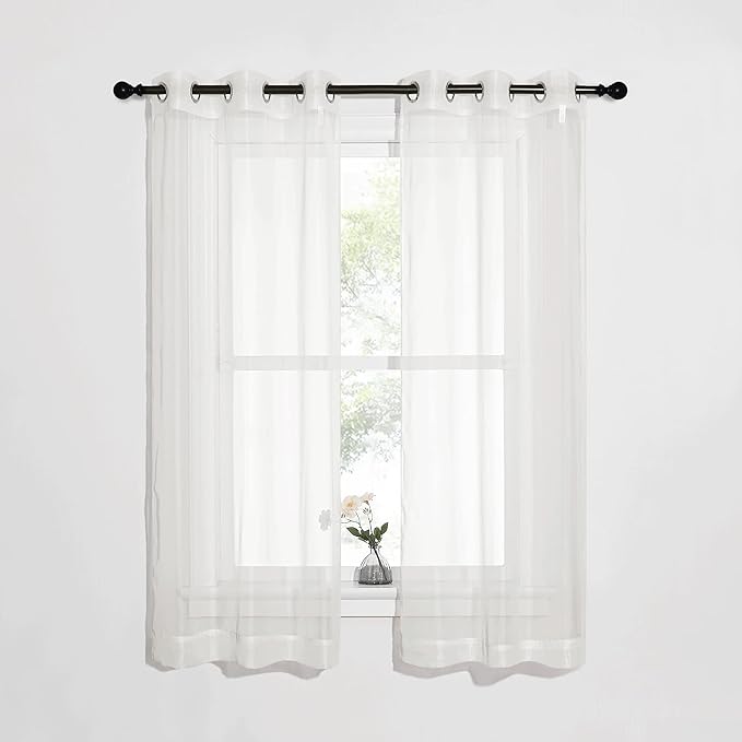 NICETOWN Sheer Curtains for Bedroom Windows, Grommet Casual Soft Voile Sheer Panels with Light Filter Window Treatments for Nursery/Bedroom, Beige, Set of 2, W37 x L63
