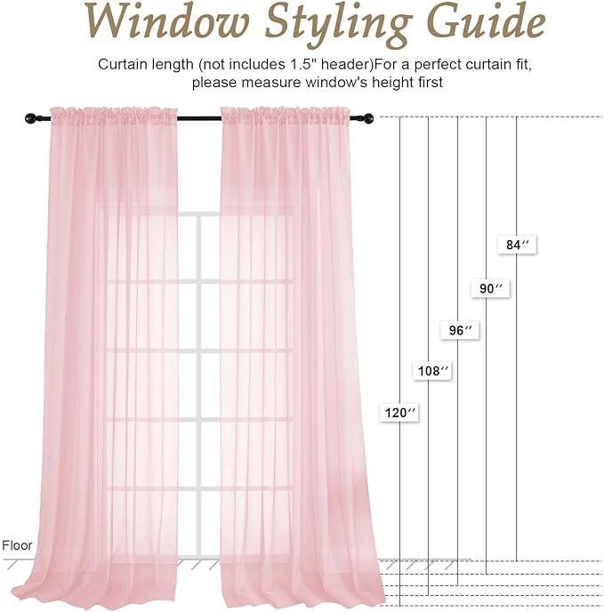 OVZME Sheer Blush Pink Curtains 108 Inches Long 2 Panels Set, 59 Inch Extra Wide Lightweight Airy Blush Pink Sheer Curtain for Living Room Bedroom, Filmy Voile Rod Pocket, 59Wx108L Inches
