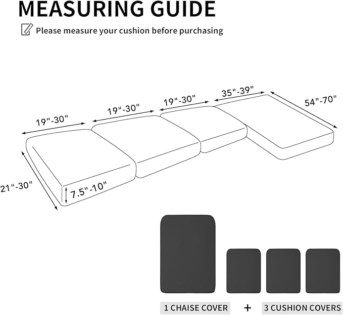 Easy-Going Stretch 4 Pieces Couch Cushion Covers for Sectional Sofa Left/Right L Shape Chaise Lounge Sofa Seat slipcover Anti-Slip Sofa Cover Soft (3 Seater + 1 Chaise, Dark Gray)