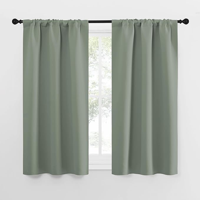 NICETOWN Window Curtains Blackout Drapes - Thermal Insulated Solid Rod Pocket Blackout Curtains/Draperies for Living Room (Sage Green, One Pair, 29 by 50-Inch)