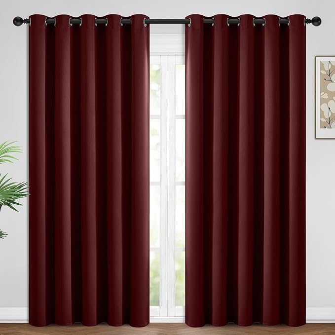 Yakamok Blackout Curtains Room Darkening Thermal Insulated Window Panels,Solid Grommet Top Drapes for Bedroom/Living Room(62Wx84L, Burgundy Red, 2 Panels)