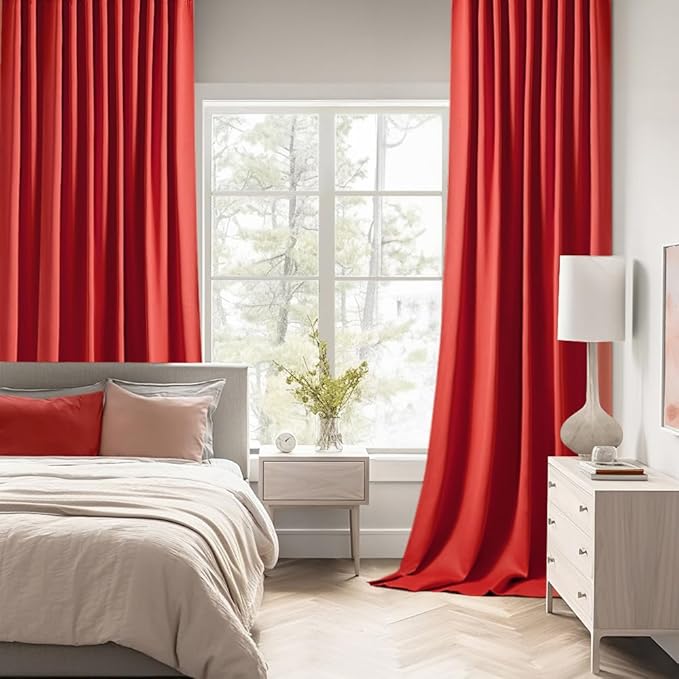 MIULEE Christmas Red Back Tab Blackout Curtains 84 Inch Length 2 Panels Set for Living Room Bedroom Privacy, Rod Pocket/Pinch Pleat Thermal Insulated Room Darkening Pleated Light Blocking Drapes