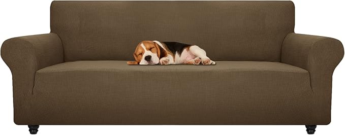 ZNSAYOTX Stretch Oversized Couch Cover Universal Sofa Covers for Living Room Dogs Pet Furniture Protector Spandex Extra Large Sofa Slipcovers with Anti Slip Foam Sticks (Brown, XL Sofa)