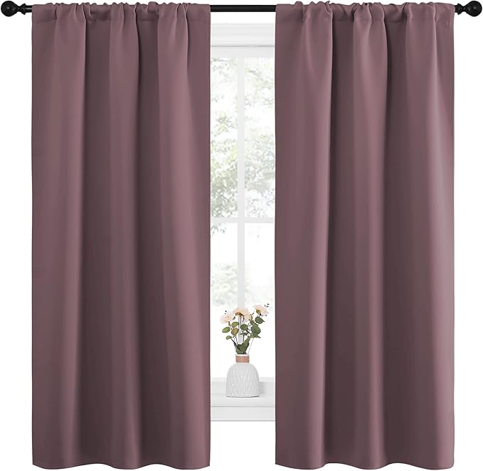 NICETOWN Bedroom Curtains for Kids Room, Window Treatment Thermal Insulated Solid Room Darkening Drape Panels for Girls Room (Dry Rose, Set of 2, 34 inches Width by 63 inches Length)