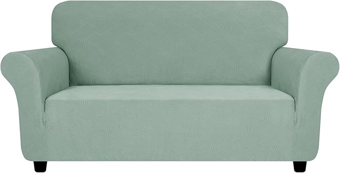 ZNSAYOTX Super Stretch Loveseat Covers (57"-70"), New Striped Love Seat Slipcover, Dogs Pet Friendly Anti-Slip Couch Protector Spandex Durable 2 Seater Fabric Sofa Cover (Pea Green, Loveseat)