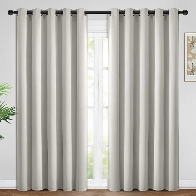 Yakamok Blackout Curtains Room Darkening Thermal Insulated Window Panels,Solid Grommet Top Drapes for Bedroom/Living Room(62Wx96L, Light Beige, 2 Panels)
