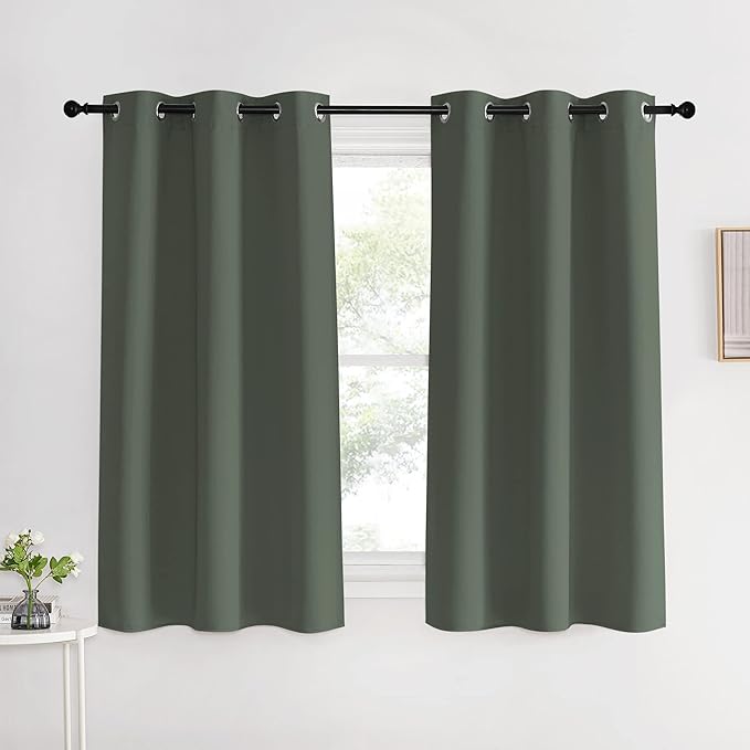 NICETOWN Thermal Insulated Curtains Blackout Draperies, Dark Mallard, Set of 2, 42 by 60 inches Long, Window Treatment Solid Grommet Room Darkening Drape Panels for Bedroom