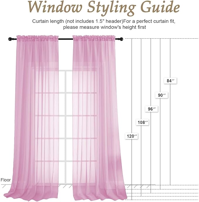 OVZME Light Pink Sheer Curtains 120 Inches Long 2 Panels Set, 59 Inch Extra Wide Soft Airy Lightweight Sheer Curtains for Living Room, Farmhouse Voile Filmy Rod Pocket Drapes, 59Wx120L Inches