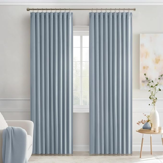 MIULEE Light Blue Back Tab Blackout Curtains 84 Inch Length 2 Panels Set for Living Room Bedroom Privacy, Rod Pocket/Pinch Pleat Thermal Insulated Room Darkening Pleated Light Blocking Drapes