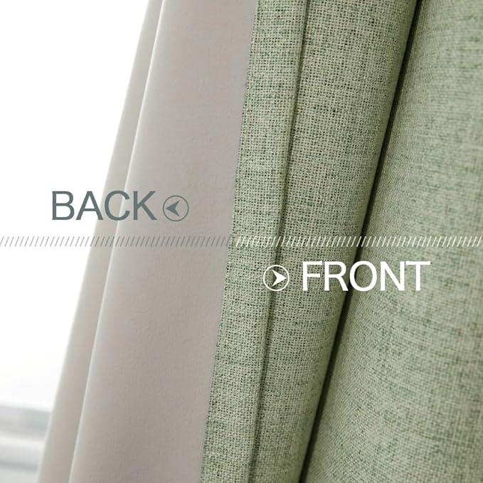 MIULEE Linen Texture Curtains for Bedroom Solid 100% Blackout Thermal Insulated Sage Green Curtains Grommet Room Darkening Drapes for Living Room Nursery 52x96 Inch (2 Panels)