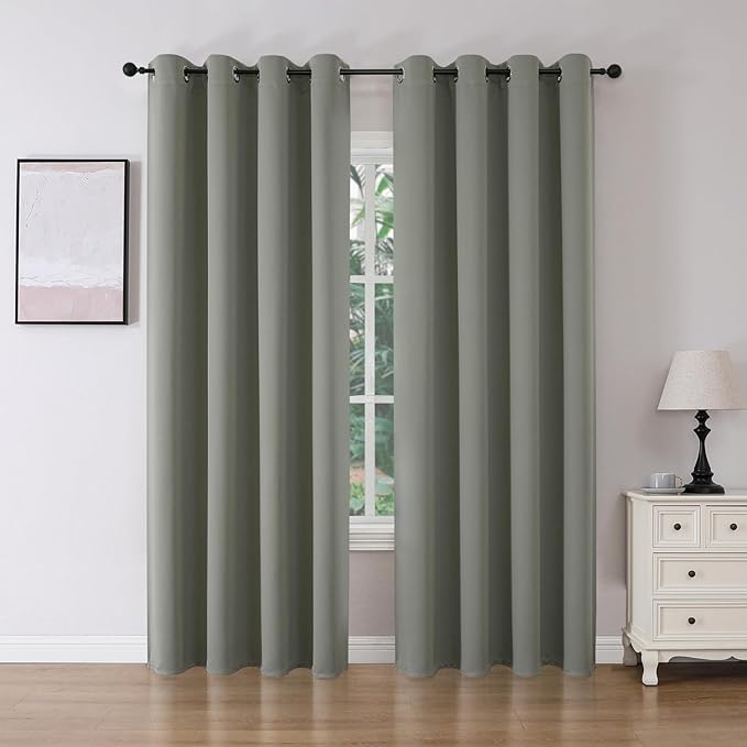 Joydeco Blackout Curtains 90 Inch Length 2 Panels Set, Thermal Insulated Long Curtains& Drapes 2 Burg, Room Darkening Grommet Drapes for Bedroom Living Room Window (Sage Green, W52 x L90 Inch)